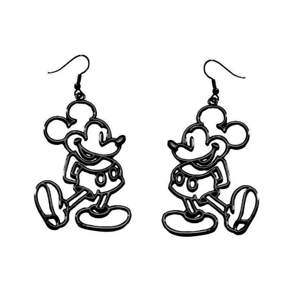 New black dangling Mickey Mouse outline earrings - Picture 1 of 3